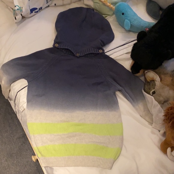 Knit Boys Hoodie Sweater ombré blue and neon green - Picture 4 of 4